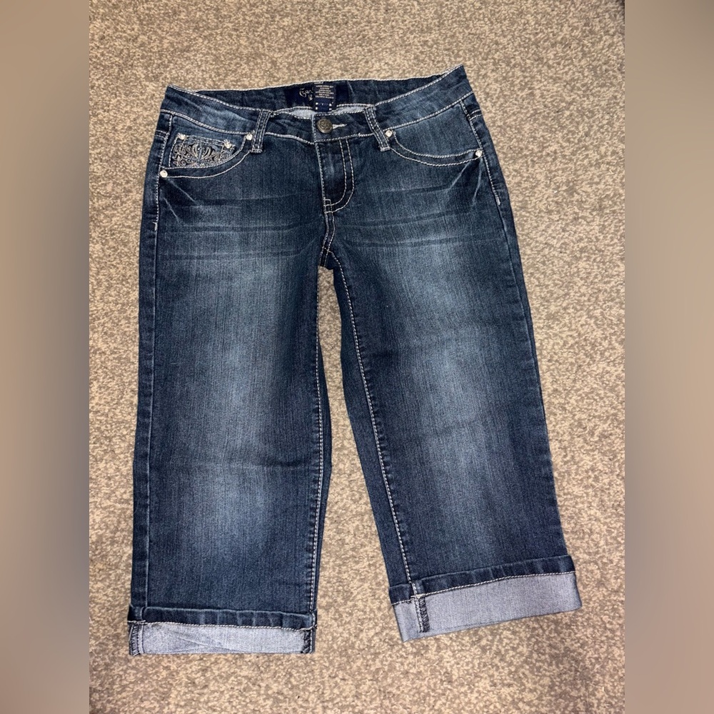 Earl Jean Women's Bermuda Dark Blue Embroidered Stretch Denim Shorts Size 3